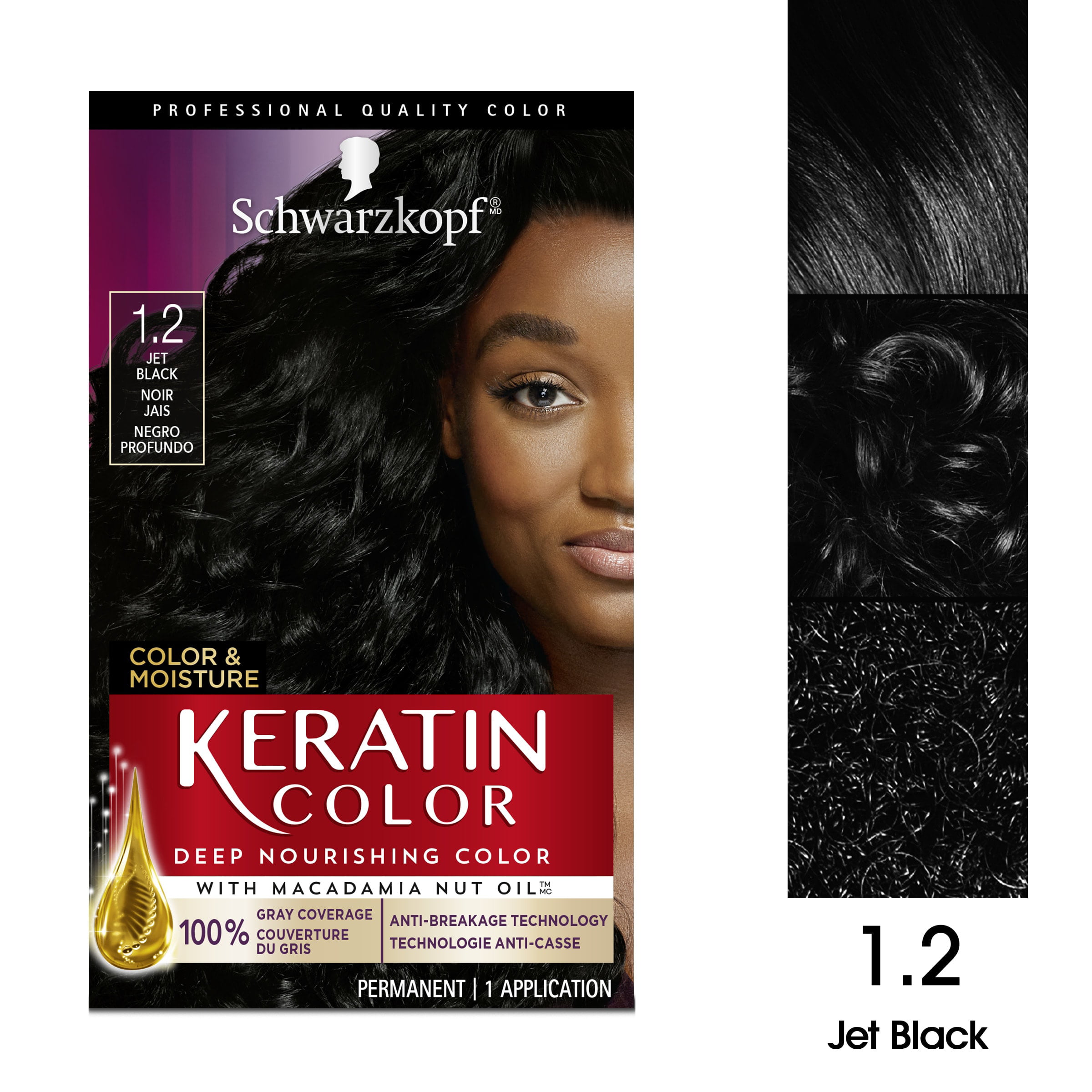 Schwarzkopf Keratin Color, Color & Moisture Permanent Hair Color Cream, 1.2 Jet Black