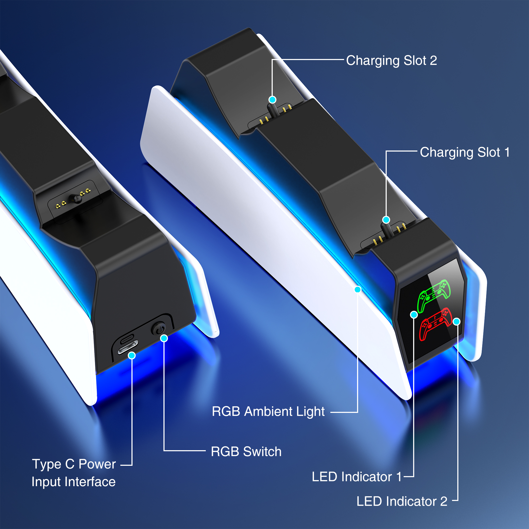 QQV PS5 Dual Controller Charging Station with RGB Lighting photo 3