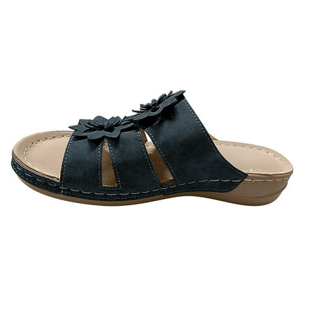

KBODIU Sandals Women Athletic Comfortable Outdoor Sandals with Arch Support Walking Sandals for Women Leisure Vacation Comfort Flower Open Toe Wedge Beach Sandals for Spot/Beach/Home Navy 42
