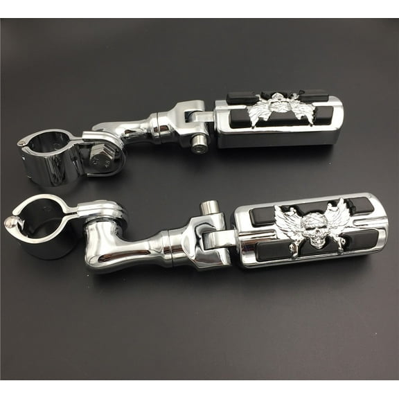 HTT-MOTOR Chrome Short Angled Adjustable Peg Mounting Kit Wing Zombie Foot Peg Honda GoldWing VTX1300 Shadow Valkyrie Triumph with 1-1/4 inch (1.25") Front Engine Guard Frame Tube