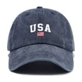 thumbnail image 5 of Women's Vintage Washed Baseball Cap, USA Flag Print Adjustable Trucker Hat, Retro Ponytail Sun Hat for Daily, Outdoor Activities, and Patriotic Style Navy, 5 of 5