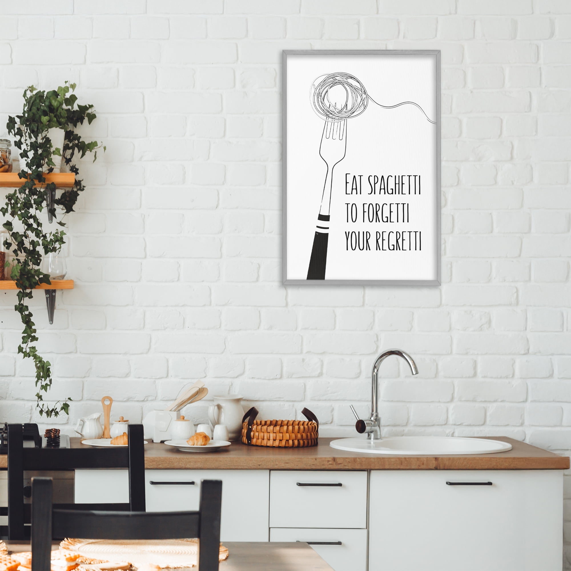 Stupell Industries Funny Spaghetti Sass Gray Framed Giclee Art, design by Martina Pavlova