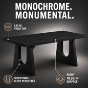 KIOOTTO Rectangular Dining Table with U-Cut Panel Legs, Black