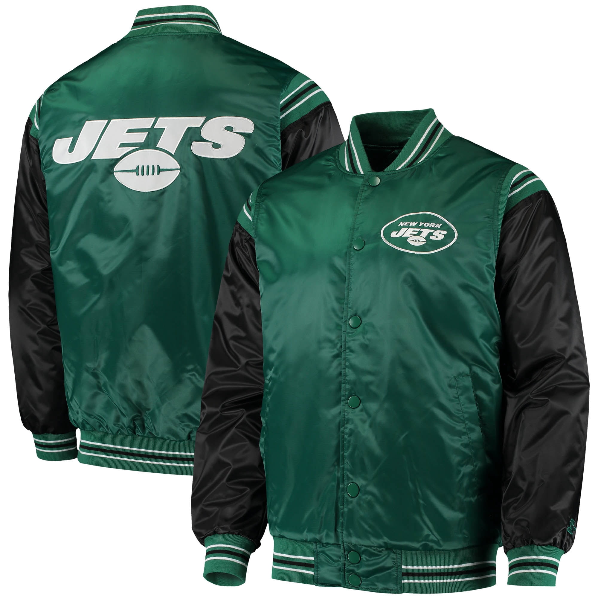 Men's Starter Green/Black New York Jets Enforcer Satin Varsity Full-Snap Jacket - Walmart.com