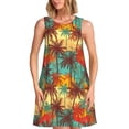 thumbnail image 1 of Bixox Robe Sans Manches à Imprimé Palmiers Hawaïens Colorés pour Femmes avec Poches, Robe Décontractée Longueur Genou pour l'Été-TTG, 1 of 7