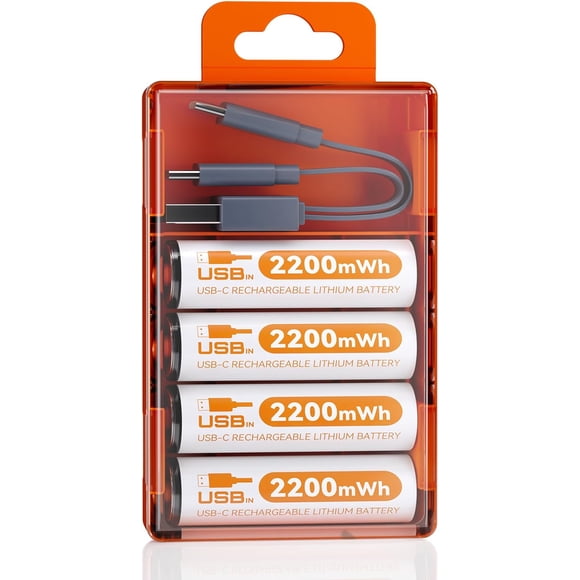 Henreepow 1.5v Lithium Rechargeable AA Batteries, USB Lithium Double A Battery, 1.5H USB C Fast Charging 1.5V Constant Voltage 1200 Cycle Long Lasting Power Batteries (4 Pack)