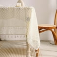 thumbnail image 2 of Textured Table Cloth for Rectangle Table,  Farmhouse Tablecloth with Tassel Beige Lace Vintage Diamond Kitchen Tablecloths for Rectangle Tables or Party Banquet Dining Wedding Decorations, 2 of 7