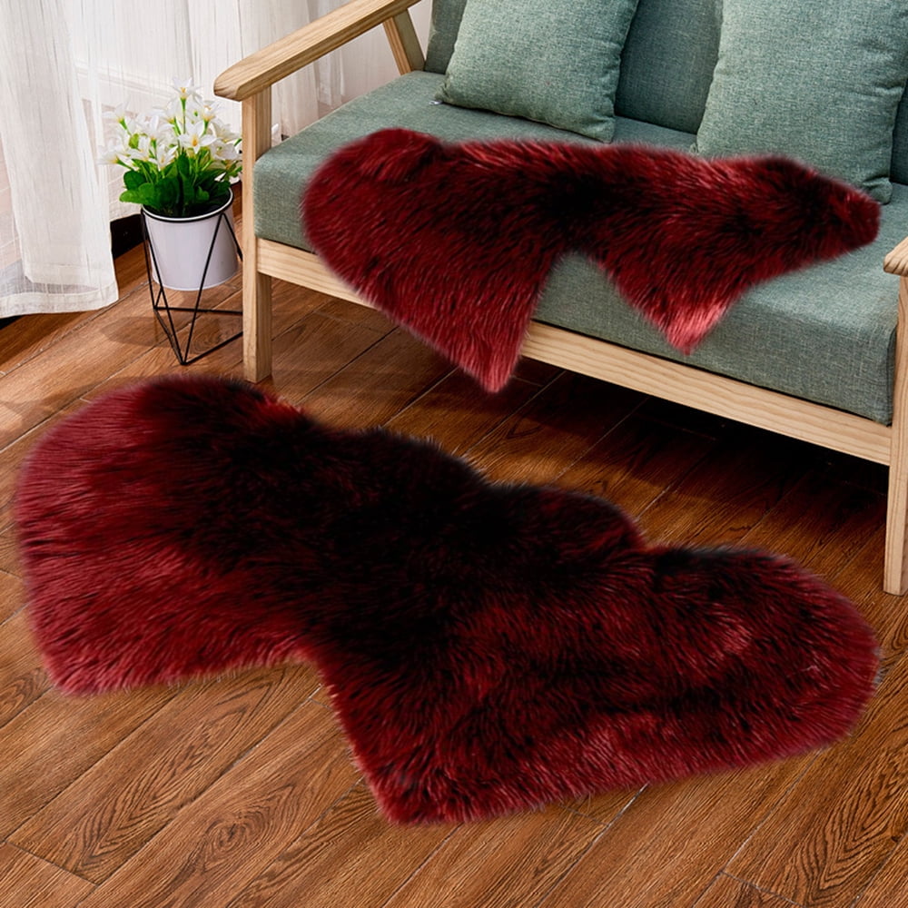KBOOK Soft Fluffy Rugs Double Heart Shape Faux Fur Sheepskin Rug