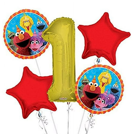 Sesame Street Elmo Balloon Bouquet 1st Birthday 5 pcs - Party Supplies