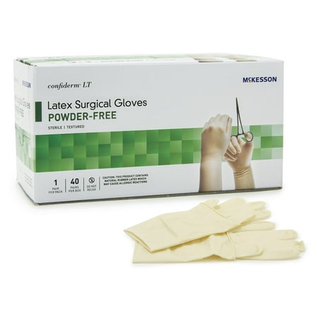 McKesson Confiderm LT Surgical Glove, Size 7.5 Sterile Latex Standard Cuff Length Bisque Ivory , 3158VA - Box of 40