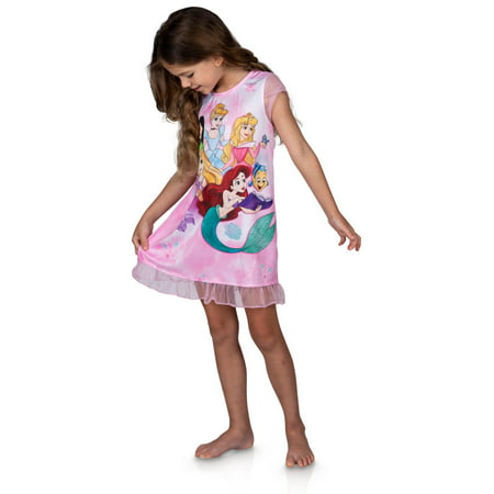 Disney Princesses Girls' Nightgown Pink Dorm Dress Up Pajama Sleepwear ...