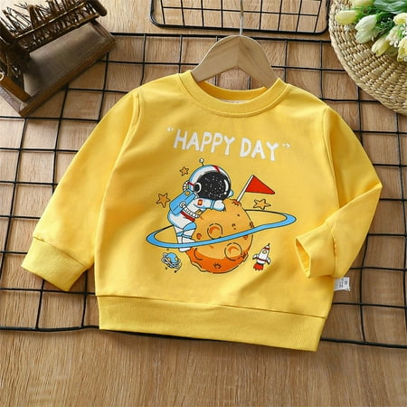 

BLTIBY Toddler Girls Boys Casual Sweatshirts Fall Long Sleeve Round Neck Printed Loose Pullover Blouse Fashion T-Shirt Yellow 3-4 Years