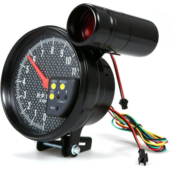 Yazoeia 5 inch Tachometer 5 Inch Diameter Tachometer Carbon Fiber Face 7 Colors Optional with LED Pointer, Black CJC912-135832