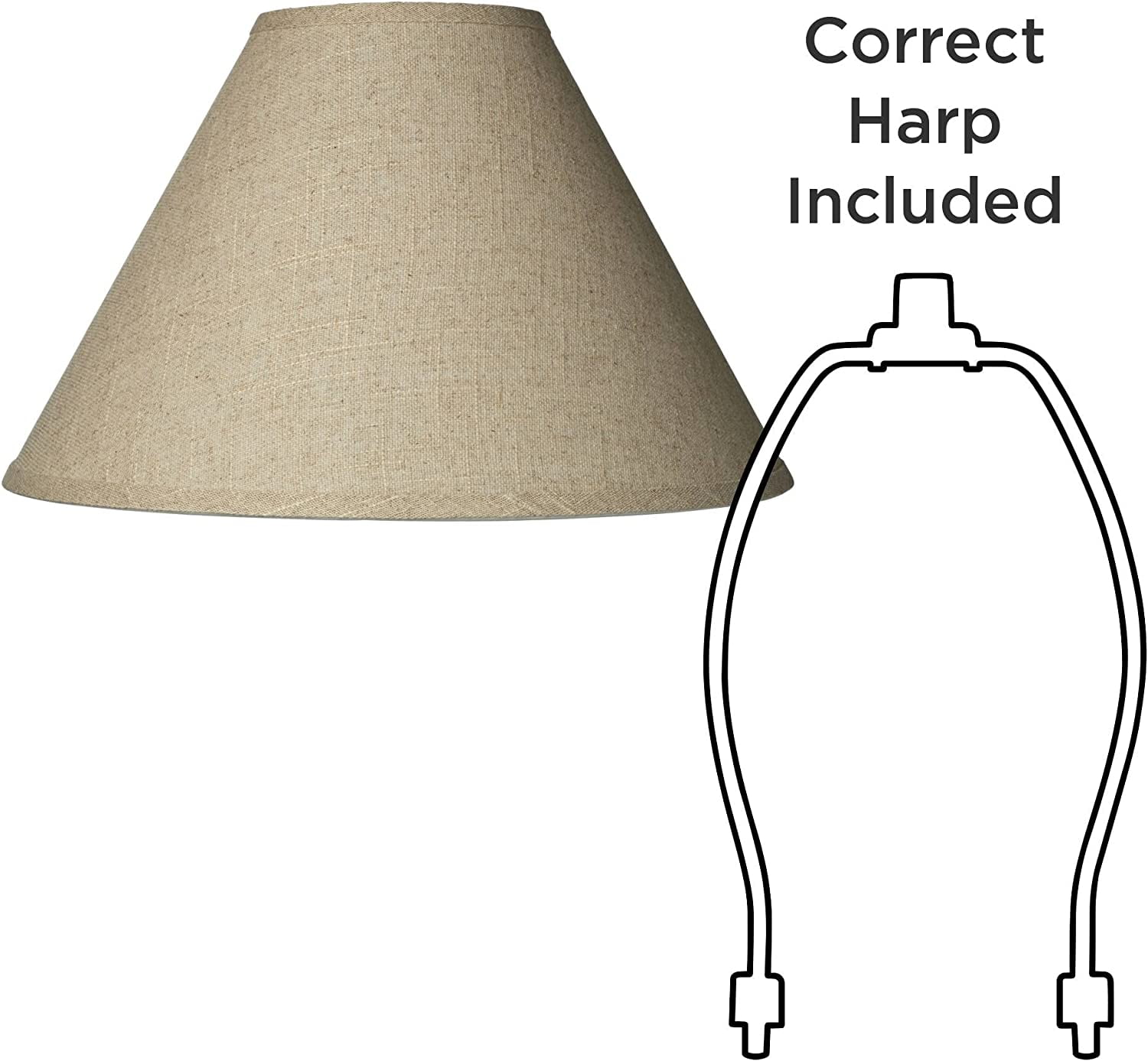 Set of 2 Empire Lamp Shades Fine Burlap Beige Large 6" Top x 17" Bottom x 11.5" High Spider with Replacement Harp and Finial Fitting -