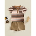 thumbnail image 3 of Bslissey Toddler Baby Boys 2Pcs Summer Outfits Short Sleeve Button Striped Tops + Solid Color Shorts 6M 12M 18M 24M 3T Infant Casual Short Pants Sets, 3 of 9