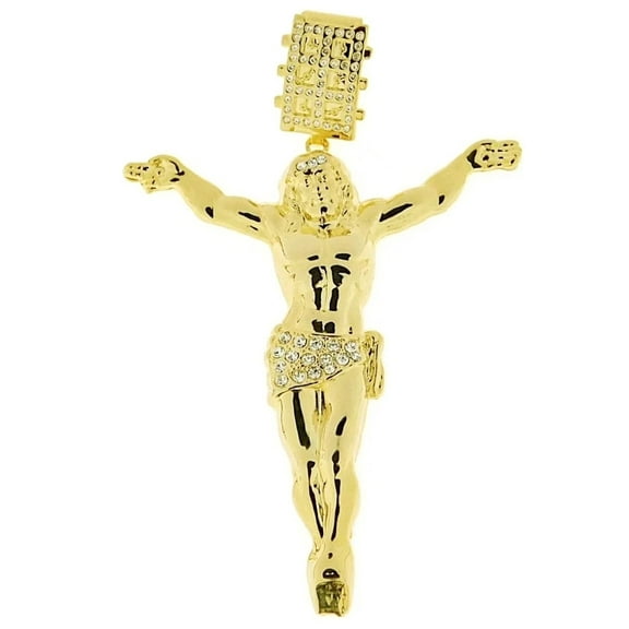 14K Gold Plated Jesus Body Cross Crucifix Big Huge Hip Hop Pendant 4.5"