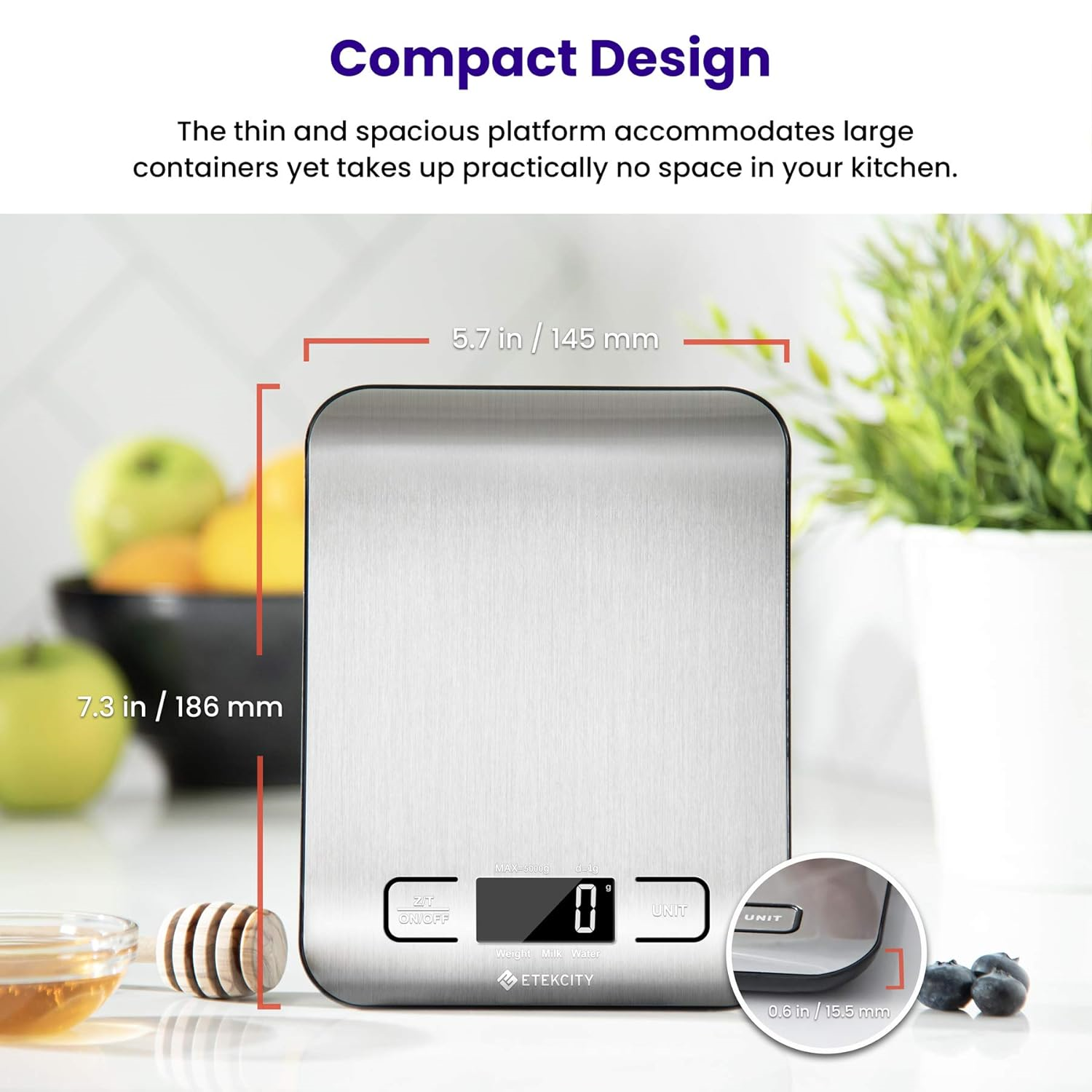 Etekcity Digital Food Scale, 11lb, Stainless Steel, Silver photo 4