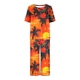 thumbnail image 7 of Haivin Women's Printed Casual Pajama Set, Round Neck Short Sleeve Top with Capri Pants, for Sleep and Home Loungewear, 7 of 7