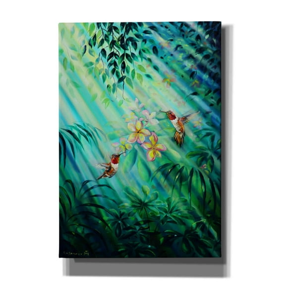 Epic Graffiti 'Hummingbirds Plumeria' by Jan Kasparec, Canvas Wall Art, 18"x26"