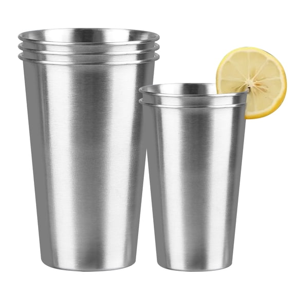Style-Carry 5 Pack 304 Stainless Steel Reusable Drink Cups, Stackable Unbreakable 16 oz and 8 oz Metal Cups for Outdoor Kitchen Use