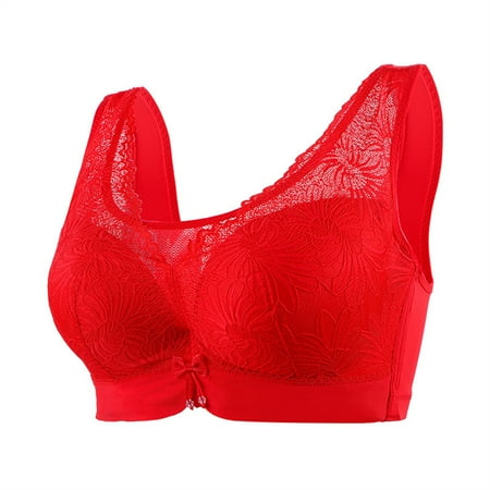 LLYWEY Padded Bralette on Sale Cotton Bras Women Wirefree Ladies Full Coverage Bra Style-1112 Women s Plus Support Bra Feature Adult Female Running Sports Bras Red 44B