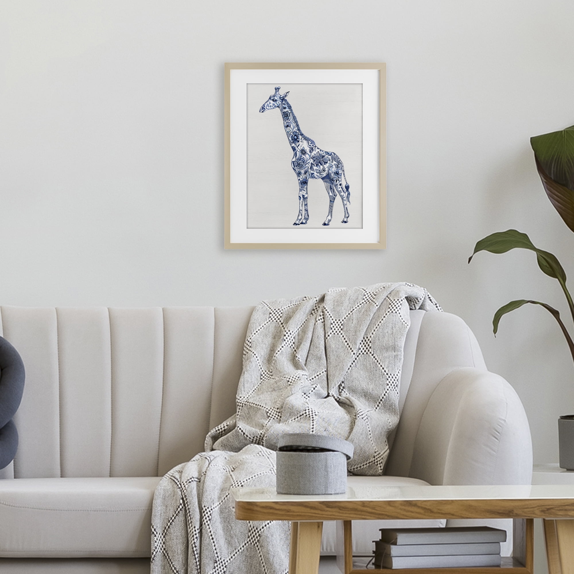Vintage Toile Giraffe Birch Framed Print Under Glass, design by Lettered and Lined