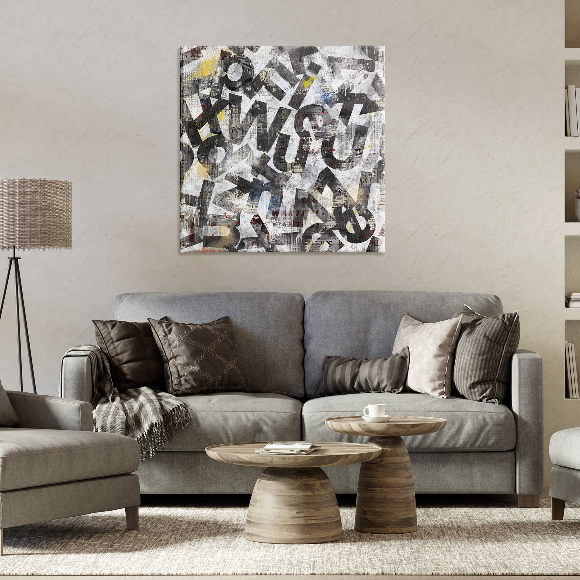 Stupell Industries Mixed Letters Abstraction Abstract Painting Wrapped Canvas Art Print Wall Art, 30 x 30
