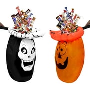 2Pcs Halloween Bags for Trick or Treat, Skull Pumpkin Halloween Candy Bags,Halloween Trick or Treat Bucket, Social Distance Halloween Goodie Bags