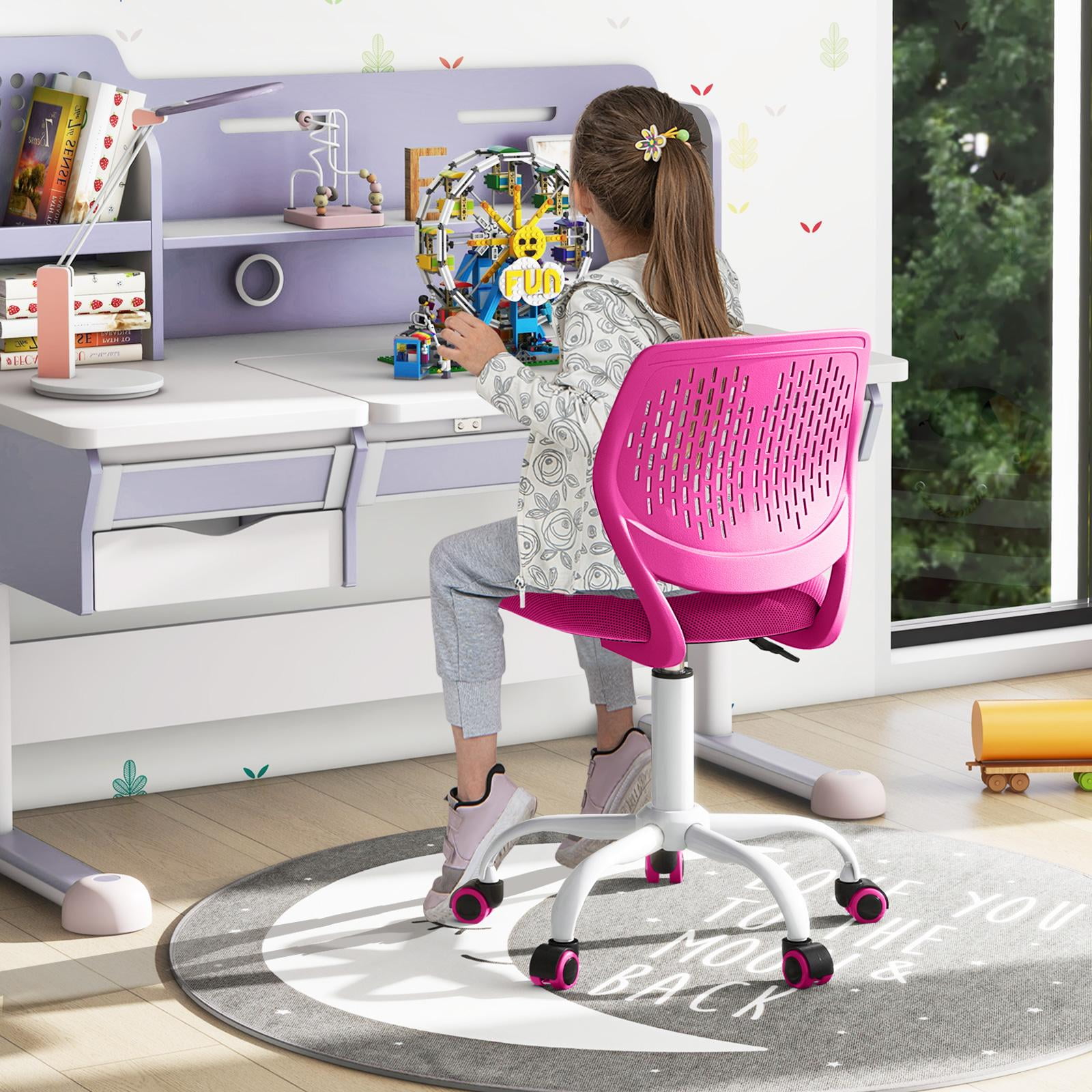 Giantex Kids Desk Chair, Adjustable Swivel Chair for Children, Armless Mesh Task Student Study Chair w/Lumbar Support & Adjustable Height, Rolling Computer Chair, Rose