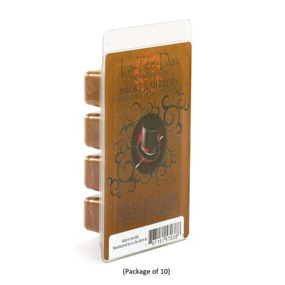La-Tee-Da Magic Melt Scented Aroma Tarts, Bulk Pack of 10, Many Fragrances, for Use With Scent Warmer (Smoke & Mirrors - Mahogany & Leather)