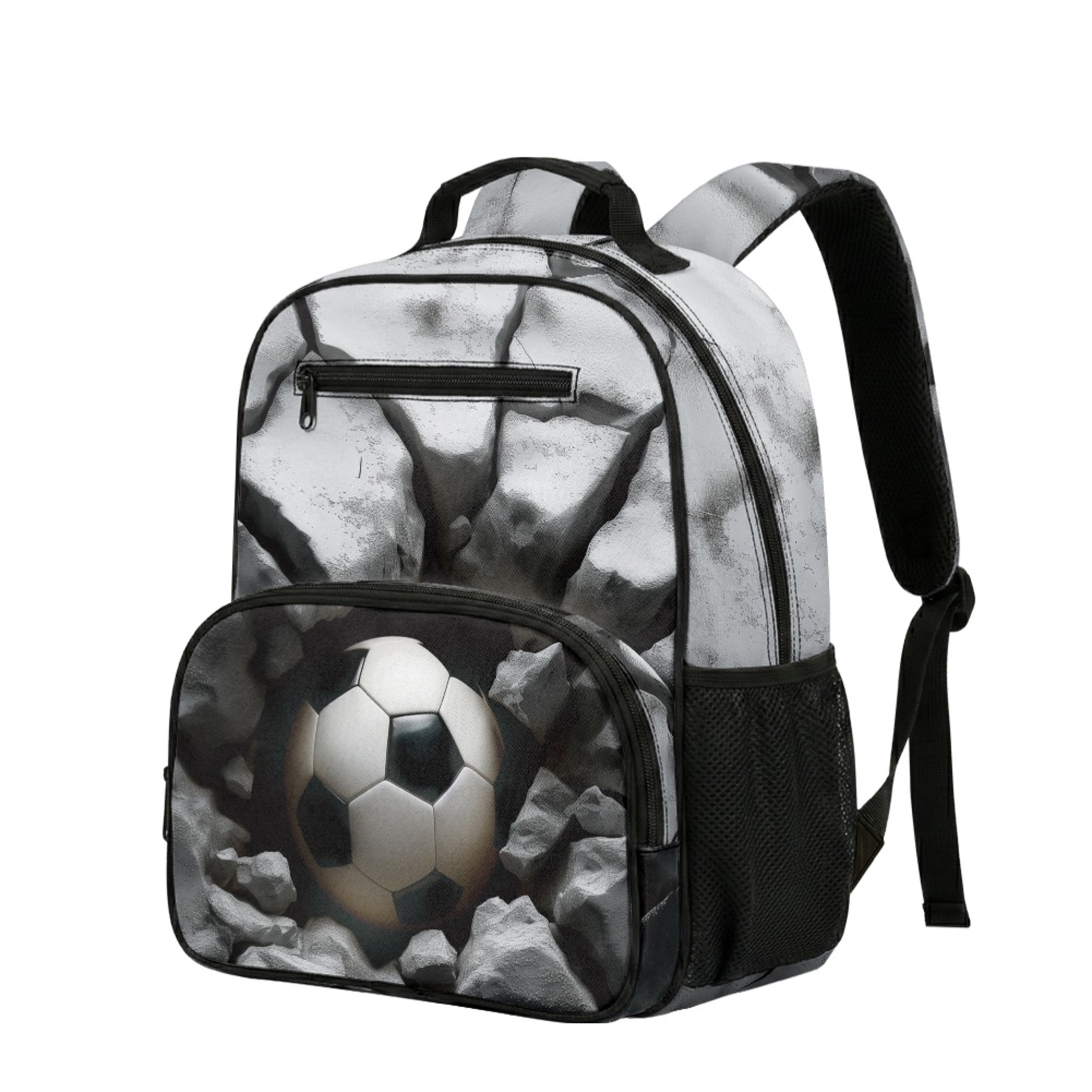Chririnla 3D Soccer Cracked Rock Toddler Backpack Polyester Side Mesh Pockets Sturdy Toddler Preschool Polyester Backpack for Boys