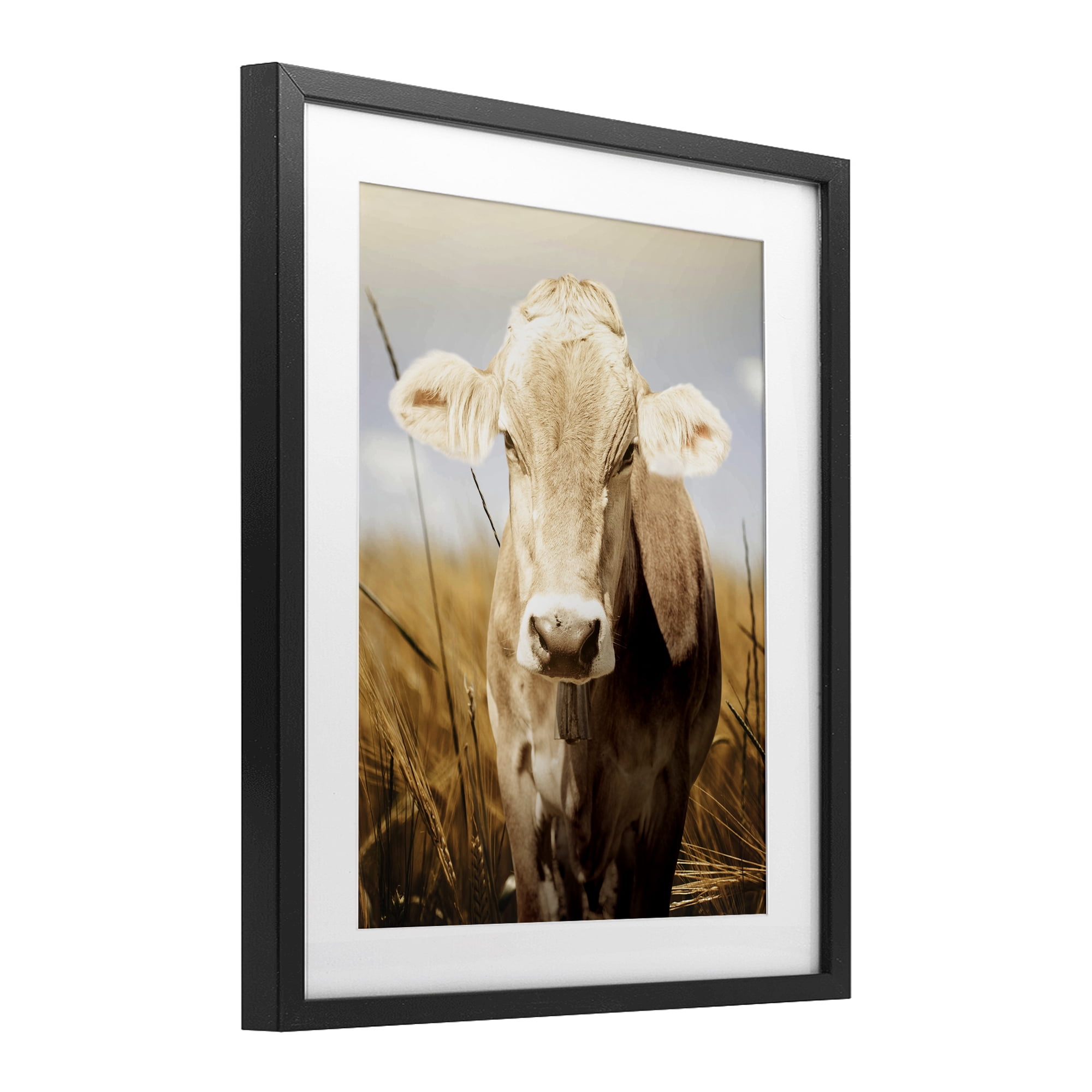 Stupell Industries Simple Belle Cow Portrait Black Framed Print Under Glass, design by Marcus Prime