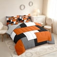 thumbnail image 2 of Manfei Orange Geometric King Bedding, Abstract Grid King Bed in a Bag, Black White Orange Gray, Gray Reversible 7-Piece, 2 of 6