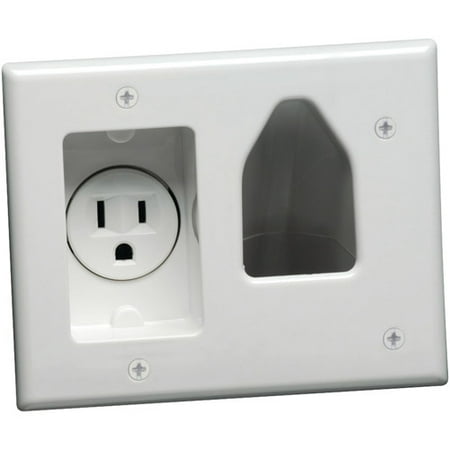 - Datacomm Electronics 45-0021-WH 2-Gang Recessed Low-Voltage Cable Plate with Recessed Power, White