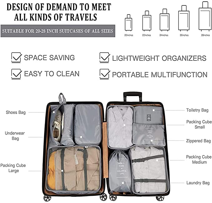 Waterproof 6Piece Set Luggage Organiser Suitcase Storage Bag Packing Travel Cube 