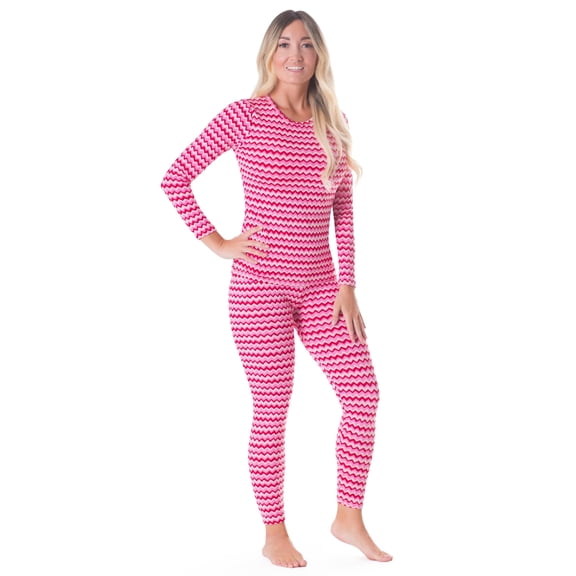 Rocky Women Thermal Top and Bottom Warmer Cold Weather Underwear Set, Zig Zag Design Medium