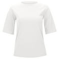 thumbnail image 4 of Ediodpoh Women's Casual Basic Crop T Shirt Round Neck Short Sleeve Slim Fit Top for Daily Wear Vacation Spring Summer Fall Outfits with Jeans Pants Skirts Womens T Shirts White M, 4 of 4