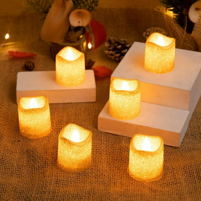 12Pack Flameless LED Votive Candles, Long Lasting Battery Operated Tea  Lights, Electric Fake Tea Candles Golden for Wedding, Halloween, Home Decor