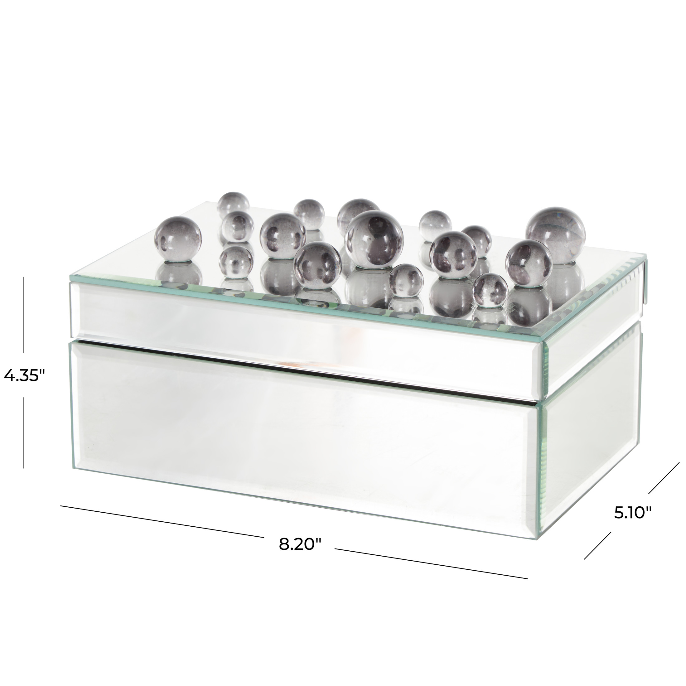 DecMode Mirrored Silver Glass Decorative Jewelry Box with Black Bubble Textured Balls