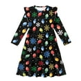 thumbnail image 4 of FKELYI Ruffled Long Sleeve Dress for Girl A-Line Pleated Twirly Dress Colorful Christmas Bulb Snowflake Print Crewneck Flowy Holiday Dresses for Kids Fall Outfits, 7-8 Y, 4 of 6