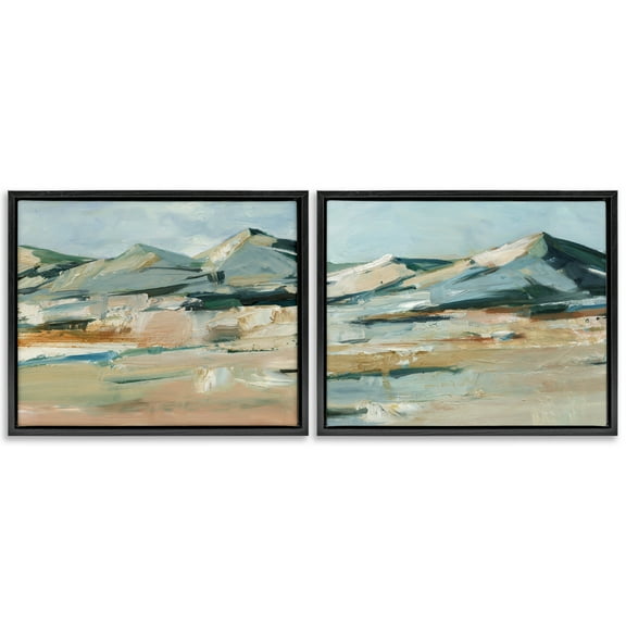 Stupell Industries Desert Mountain Impressions Landscape & Nature Painting Black Floater Framed Canvas Art Print Wall Art, 21 x 17, Set of 2