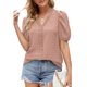 thumbnail image 2 of Blusa informal de manga abombada con cuello en V y encaje para mujer, Top de verano holgado de Color puro, 2 of 6