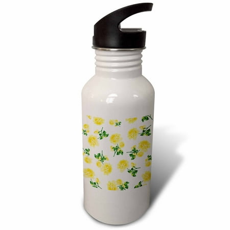 

3dRose Floral Country Cottage Spring Yellow Buttercup Roses on White Sports Water Bottle 21oz