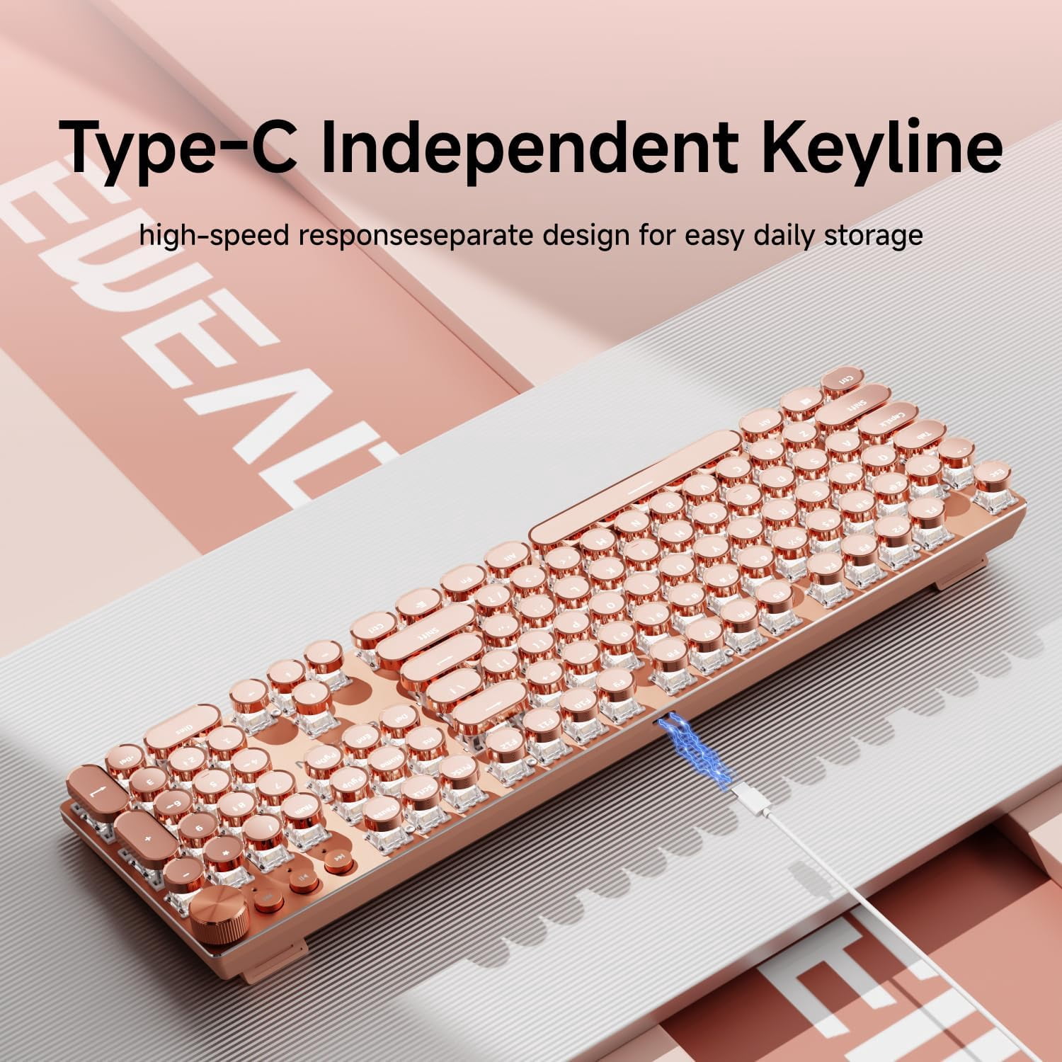 Typewriter Style Mechanical Gaming Keyboard, Wired Mechanical Keyboards,104 Keys Backlit LED Keyboards, Media Control Knob, Wired Computer Keyboard Pink Switch for Windows/Mac/PC-Purple