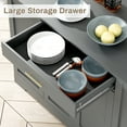 thumbnail image 4 of LAZY BUDDY 53" Large Kitchen Island w/ Trash Can Storage Cabinet, Wooden Stationary Storage Pantry for 13 Gallon Garbage Bin with Drawer, Adjustable Double Door Cabinet, 3 Layer Open Side Racks, Gray, 4 of 9