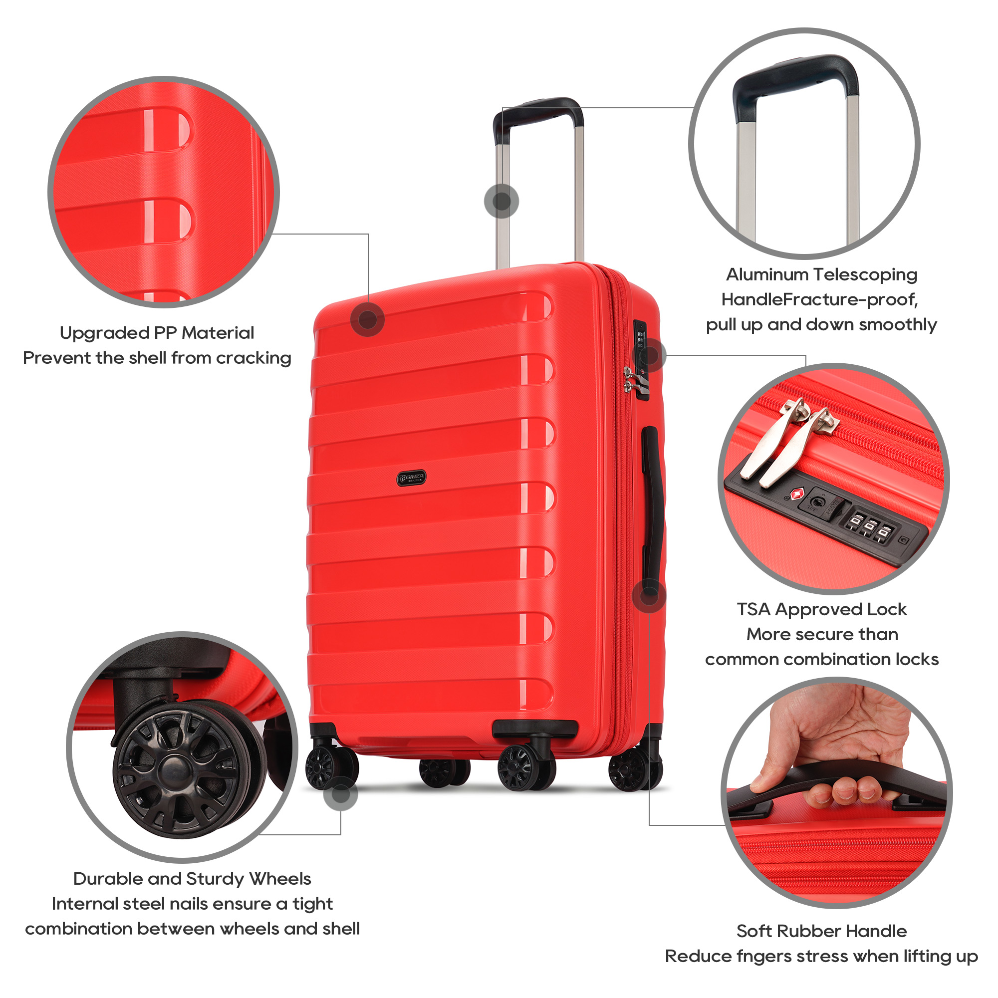 Ginza Travel 3 Piece Expandable Luggage Set,Hardside Suitcse with TSA ...