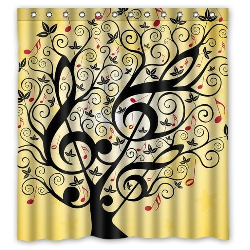 HelloDecor Music Note Shower Curtain Polyester Fabric Bathroom