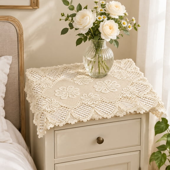 Lace Table Runner Set of 2, Rectangular Off White Doily for Dresser and Nightstand