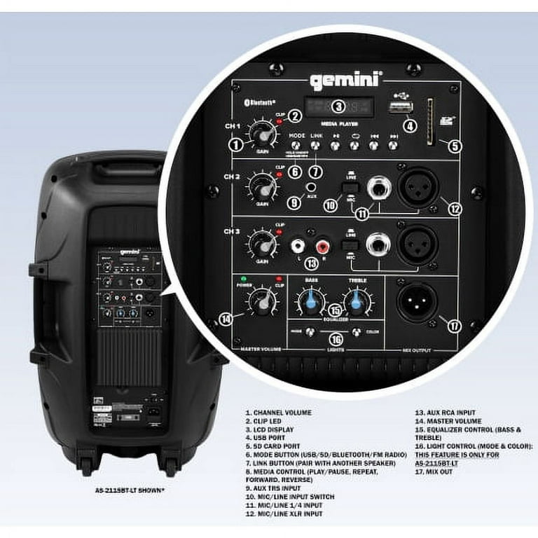AS-2115BT-LT: 2000 Watt 15” Active Multi-LED Bluetooth® Loudspeaker