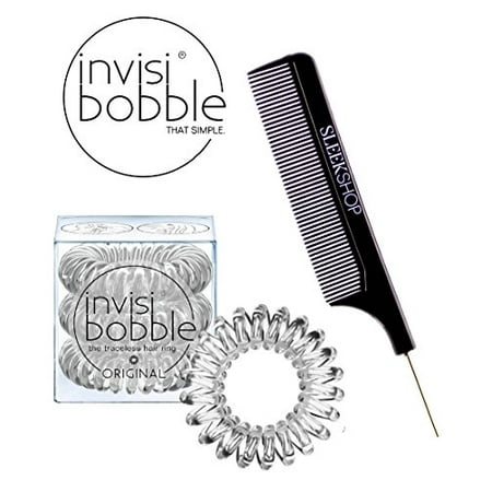 Invisibobble Traceless Hair Ring (with Sleek Steel Pin Tail Comb) (Original / Clear - 3